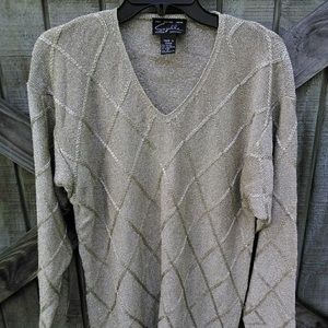 Suzelle Women's Oversized Gold V-Neck SweaterB4-64